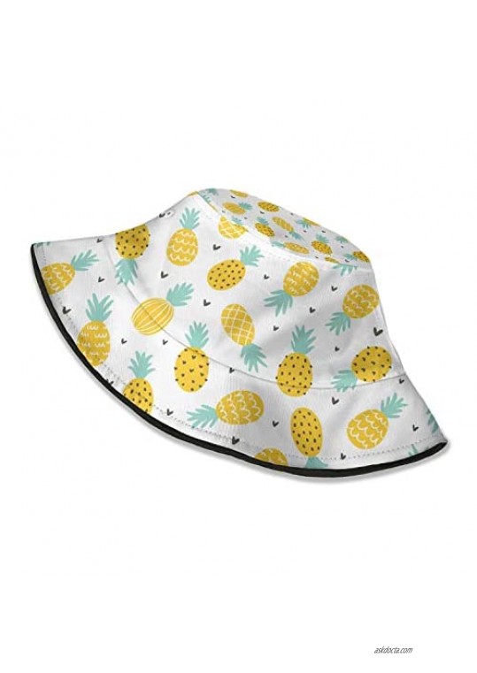 Womens Pineapple and Hearts Bucket Hat Stylish Cotton Fisherman Hat Portable Travel Beach Sun Hat