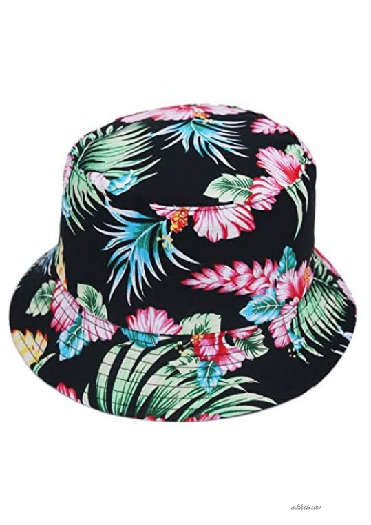 Womens Summer Bucket Hat Cute Print Outdoor Travel Beach Fishing Sun Hats - Reversible & Packable Black