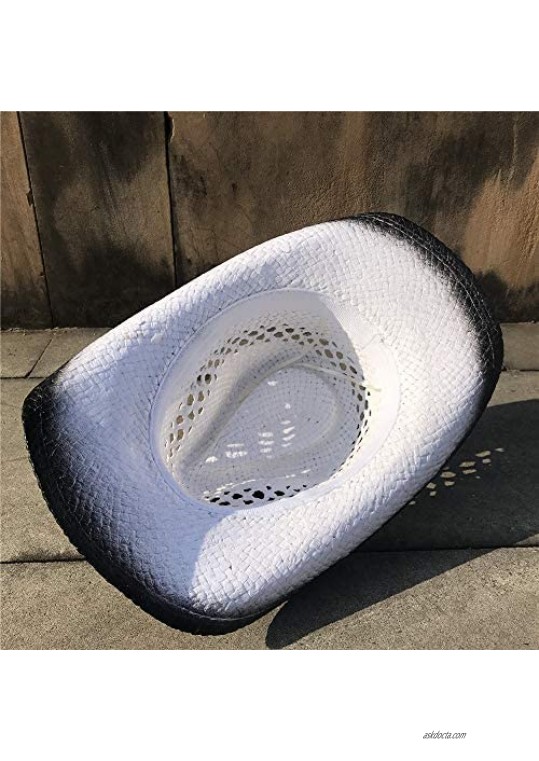 2019 Unisex Hand-Woven Visor Hat Hollow Shade Jazz Hat Retro Silver Western Cowboy Straw Hat Classic Cowboy hat (Color : Black Size : 56-58)