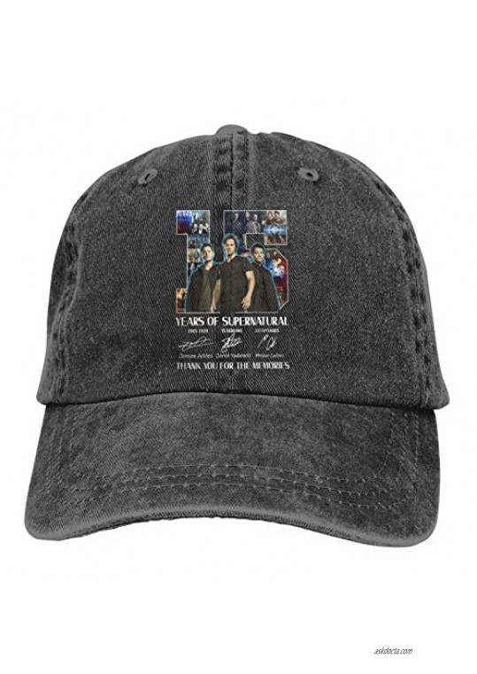 ALOXMWKYYP 15 Years of Supernatural Movie Character Cowboy Hats Adult Unisex Baseball Outdoor Adjustable Caps Black