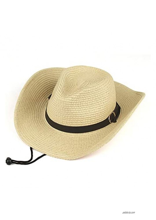Classic Western Cowboy & Cowgirl Hat with Wide Brim Fashionable Summer Sun Hat Beach Straw Hats for Women