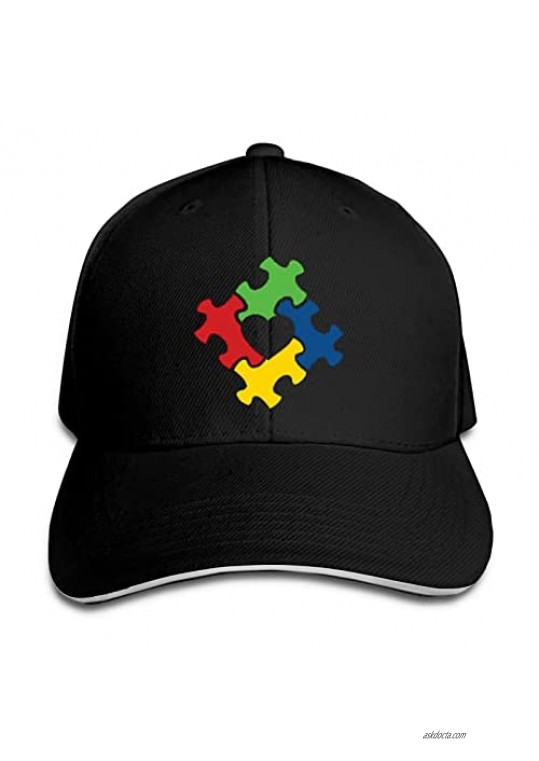 Colorful Heart Autism Puzzle Pieces Hat Funny Neutral Printing Truck Driver Cap Cowboy Hat Adjustable Skullcap Dad Hat for Men and Women Black