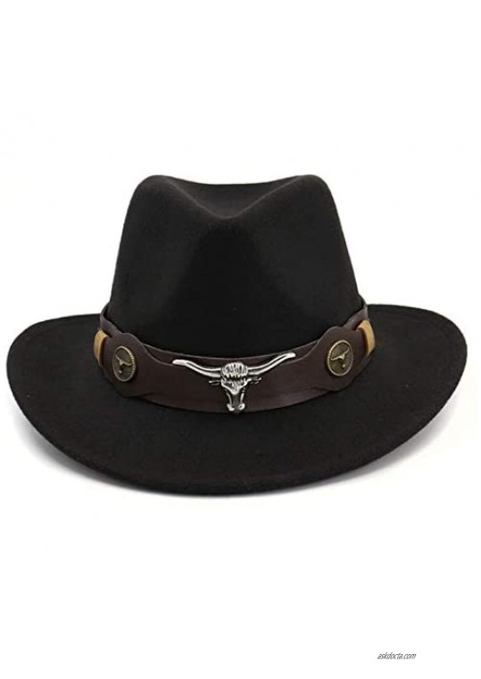 EOZY Unisex Felt Western Cowboy Hat Wide Brim Cowgirl Hat with Strap Costume Accessories