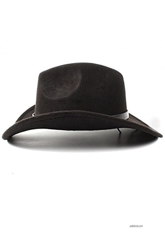 HHF Caps & Hats Women Men Western Cowboy Hat Lady Felt Cowgirl Sombrero Caps (Color : Black Size : 56-58CM)