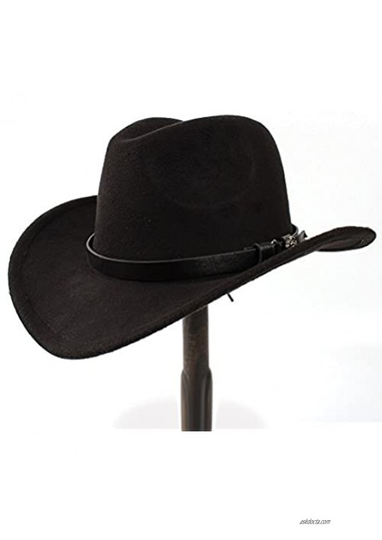 HHF Caps & Hats Women Men Western Cowboy Hat Lady Felt Cowgirl Sombrero Caps (Color : Black Size : 56-58CM)