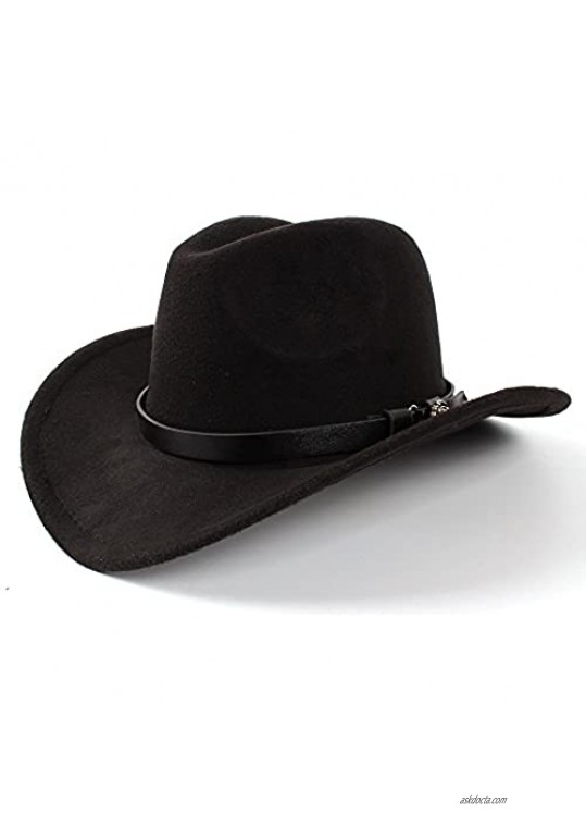 HHF Caps & Hats Women Men Western Cowboy Hat Lady Felt Cowgirl Sombrero Caps (Color : Black  Size : 56-58CM)