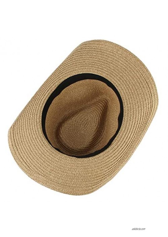 ManxiVoo Men Women Retro Western Cowboy Hat Leather Belt Wide Brim Straw Cap Hat Riding Hat