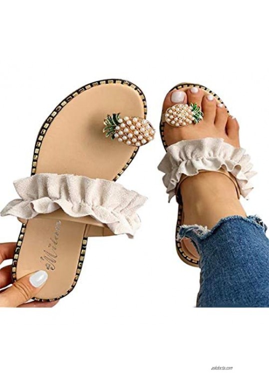 Whankun Women's Flat Flip Flop Slippers Cute Pineapple Clip Toe Sandals Ladies Beach Water Shoes Slide Sandal
