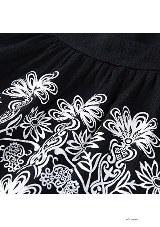 WOCACHI Women Mini Dresses Turtleneck Cotton Linen Beach Sleeveless Floral Dress