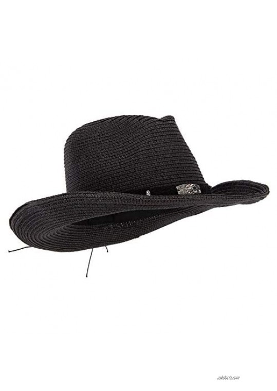 Women's Paper Braid Bead Accented Pinched Crown Cowboy Hat