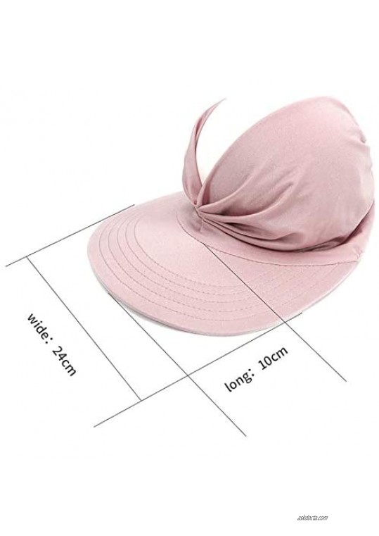 Women's Sun Hat Wide Brim Visors Hats Summer Sun UV Protection Visor Hat Elastic Traveling Beach Ponytail Fishing Caps