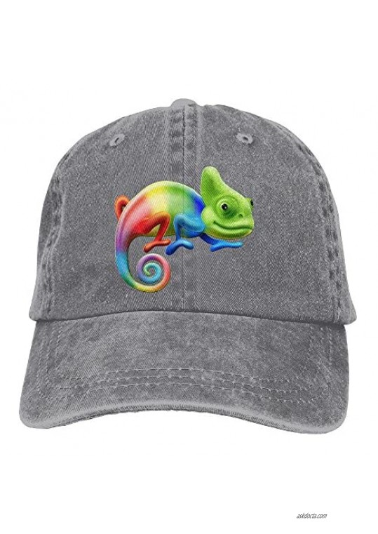 XZFQW Rainbow Chameleon Animal Trend Printing Cowboy Hat Fashion Baseball Cap for Men and Women Black