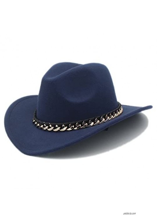 YXhats Fashion Unisex Faux Wool Cowboy Hat Fedora Outdoor Metal Chain Brim Sombrero Hat Dress up Caps