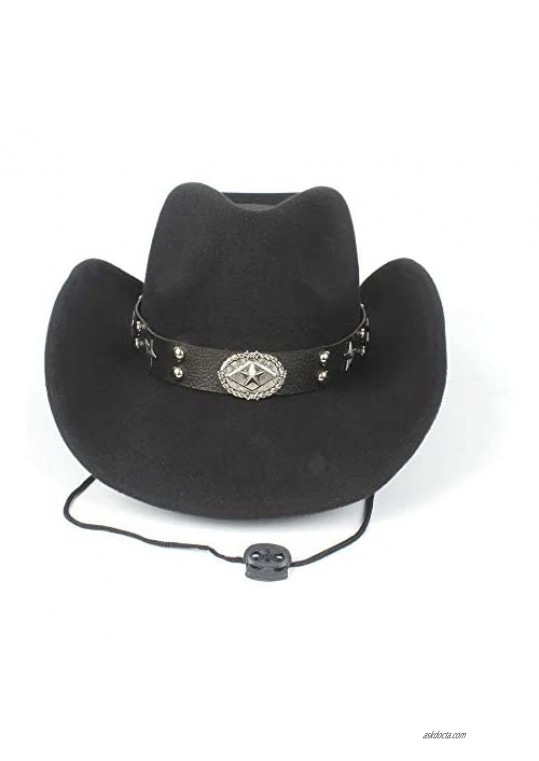 YXhats Fashion Unisex Star Crushable Wool Leather Western Cowboy Hat with Strap Dress up Caps