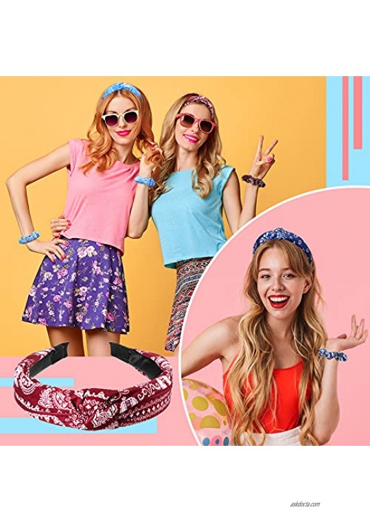 10 Pieces Paisley Headband with Twisted Knot Design Boho Hair Band Knot Bandanas Headwear Retro Flower Printed Elastic Wide Hairband Scrunchies Accessories for Women and Girls