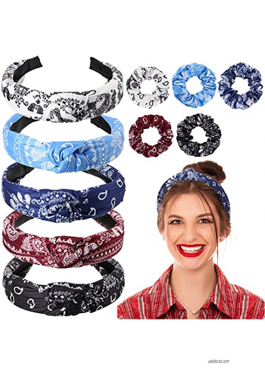 10 Pieces Paisley Headband with Twisted Knot Design Boho Hair Band Knot Bandanas Headwear Retro Flower Printed Elastic Wide Hairband Scrunchies Accessories for Women and Girls