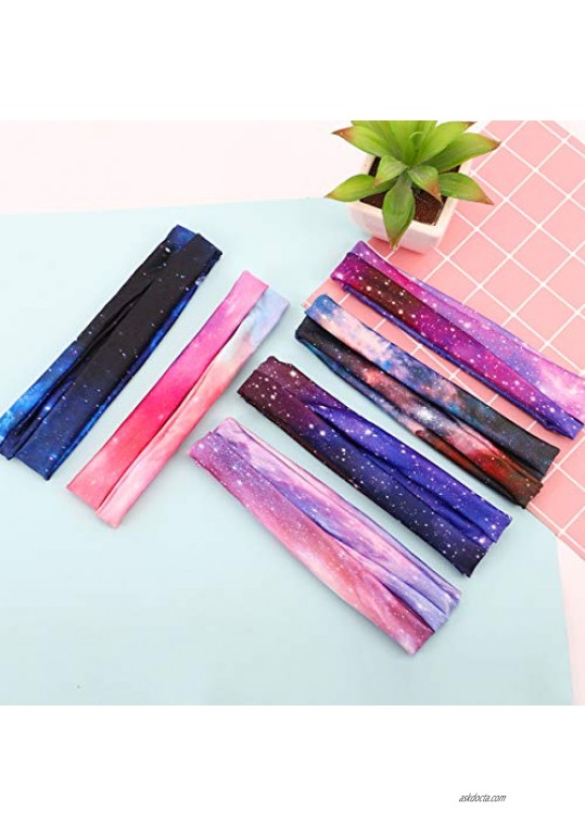 12pcs Milk Silk Fabric Starry Sky Button Headbands Set- Non Slip Elastic Headbands with Button in 6 Colors Hair accessories for Moisture Wicking Sweatband Head Wrap for Yoga Sports Outdoor Activities