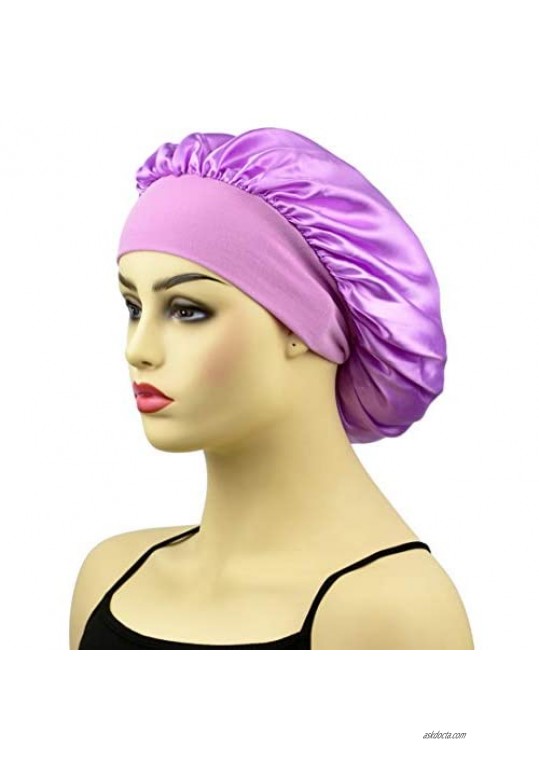 3 Pieces Satin Bonnet Sleep Caps for Women Elastic Wide Band Satin Sleeping Night Cap & Hat Head Cover for Natural Curly Hair Braids