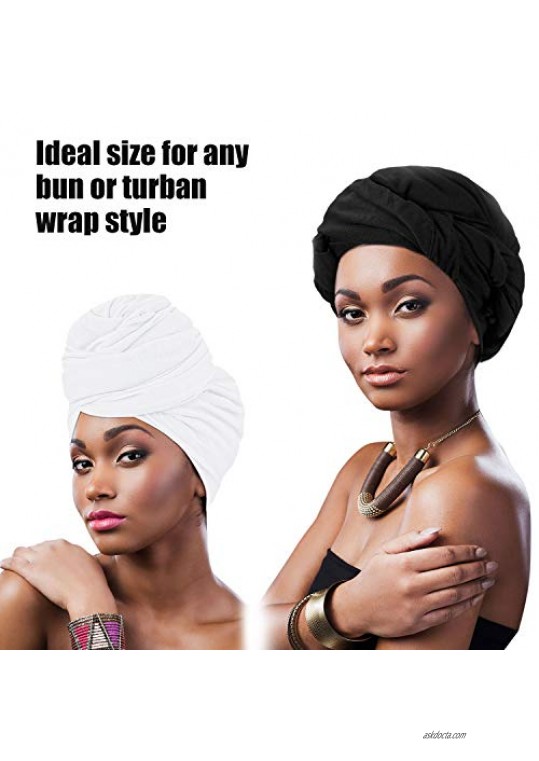 3 Pieces Women Stretch Head Wrap Scarf Stretchy Turban Long Hair Scarf Wrap Solid Color Soft Head Band Tie (Black Gray White)