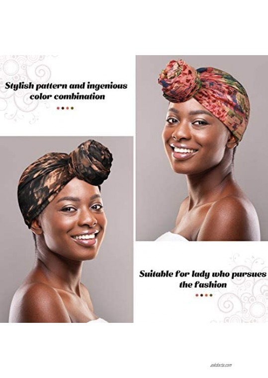 4 Pieces Women's Head Wraps Turban African Pattern Headwrap Scarf Turban Hat Hair Wraps for Women