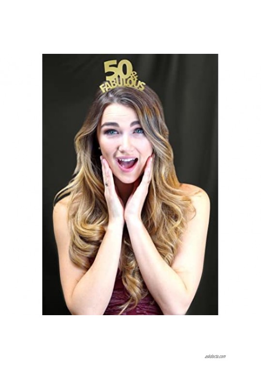 50 & Fabulous Gold Headband - Birthday Tiara Headband for Women - 50th Birthday Gift HdBd(50FAB)GLD