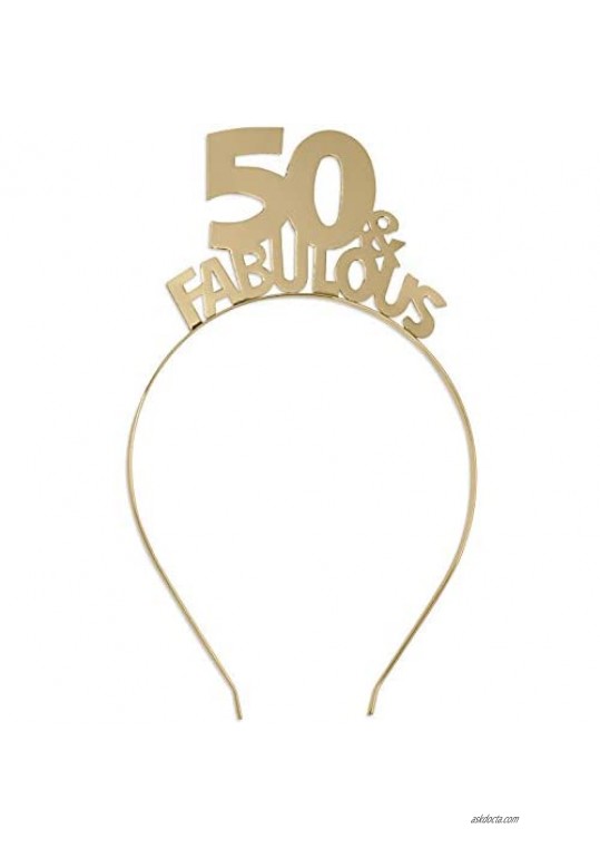 50 & Fabulous Gold Headband - Birthday Tiara Headband for Women - 50th Birthday Gift HdBd(50FAB)GLD