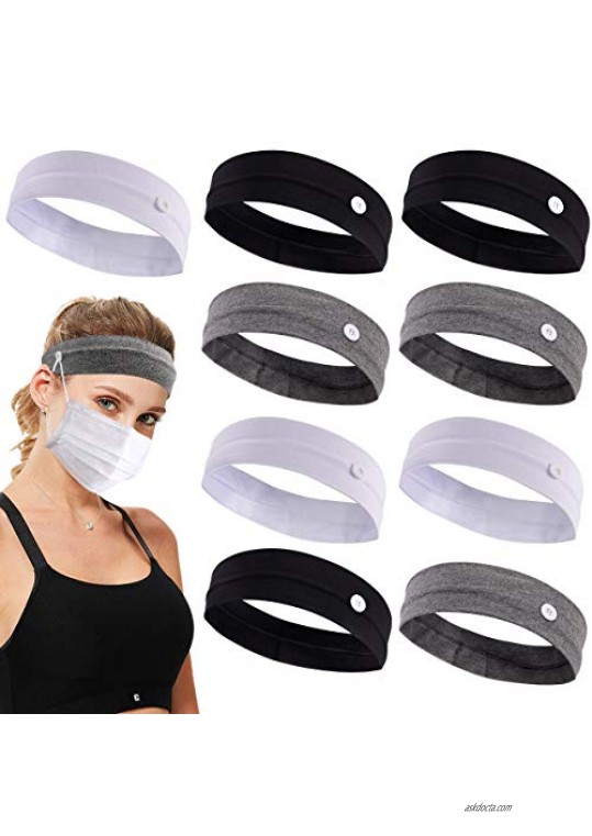 9 Pack All-cotton Button Headbands- Non-slip Headband with Button for Men Women Ear Protection Sports Yoga Running