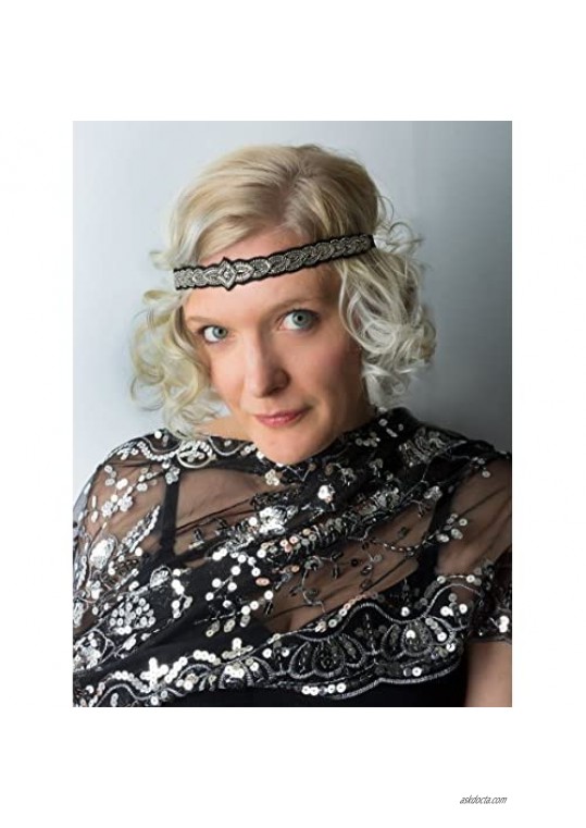 Bohomonde Mae Silver Sparkly 1920’s Gatsby Inspired Beaded Elastic Headband