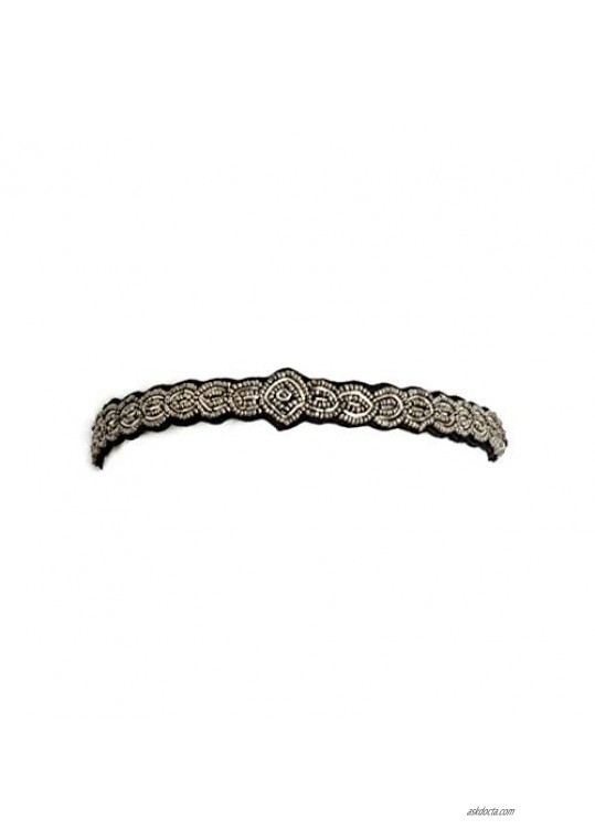Bohomonde Mae Silver Sparkly 1920’s Gatsby Inspired Beaded Elastic Headband