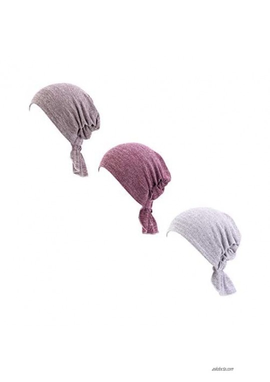 Ci-ONE Womens 3-Pack Cotton Knit Beanie Sleep Turban Hat Headwear for Cancer