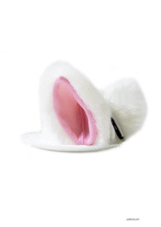 E-TING Cat Long Fur Ears Hair Clip Headwear Headband Cosplay Halloween Costume Orecchiette (White with Pink inside)