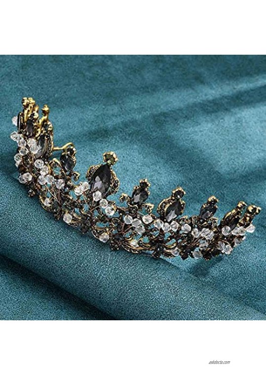 Eyret Baroque Crown Crystal Gold Vintage Queen Crowns Rhinstone Black Wedding Tiara Beaded Headpiece for Women and Girls