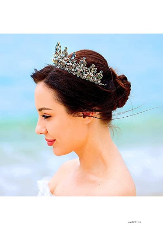 Eyret Baroque Crown Crystal Gold Vintage Queen Crowns Rhinstone Black Wedding Tiara Beaded Headpiece for Women and Girls