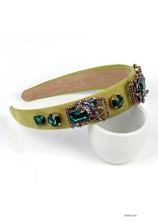 Fashion New Colorful Glass Rhinestone Crystal Hairbands for Women Handmade Party Headband Baroque Jewelry (green)