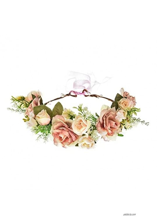 Funsveta Girls Boho Rose Floral Crown Wreath Wedding Flower Headband