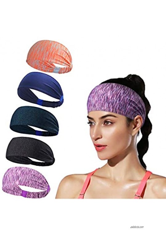 Headbands for Women Athletic Non Slip Women Headbands Workout Moisture Wicking Hair Band for Sports Pack of 5