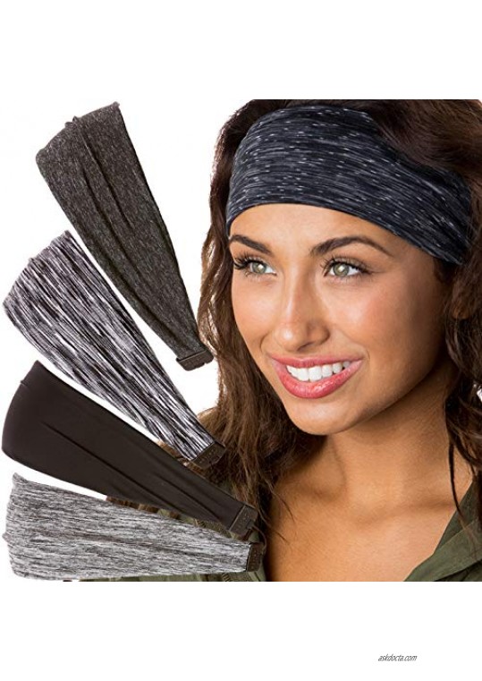 Hipsy Adjustable Cute Fashion Sports Headbands Xflex Wide Hairband for Women Girls & Teens (Black & Grey Mixed Xflex 5pk)
