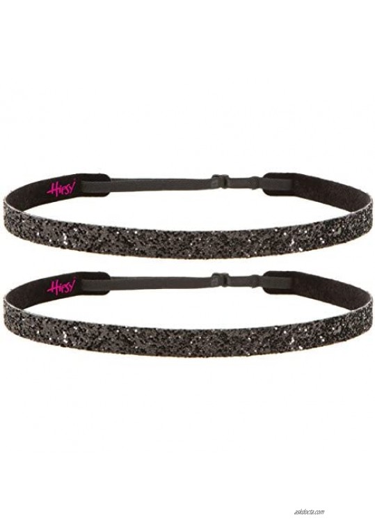 Hipsy Women's Adjustable NON SLIP Skinny Bling Glitter Headband Black Duo 2pk (Black)