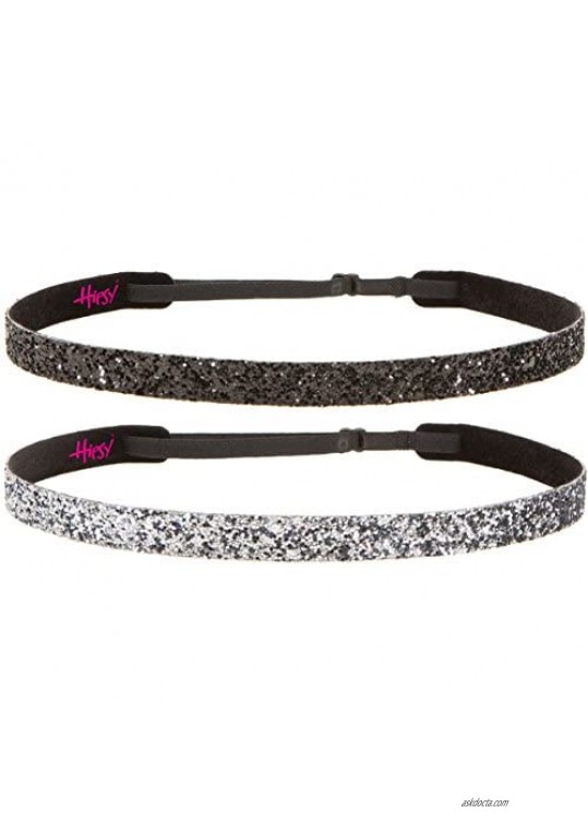 Hipsy Women's Adjustable NON SLIP Skinny Bling Glitter Headband Gunmetal Duo 2pk (Gunmetal & Black)