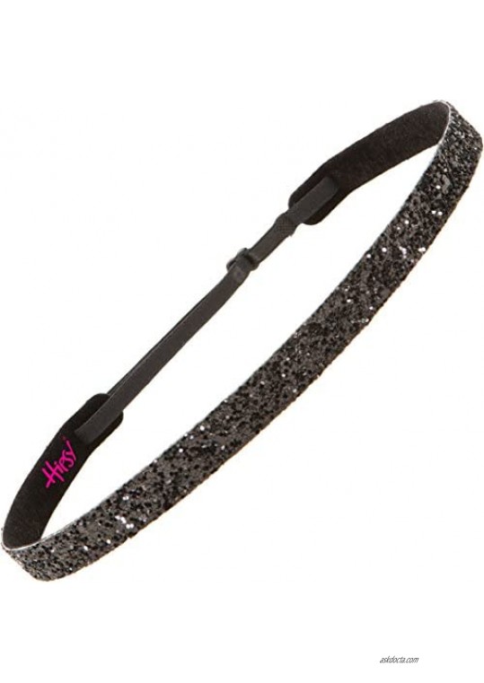 Hipsy Women's Adjustable NON SLIP Skinny Bling Glitter Headband Gunmetal Duo 2pk (Gunmetal & Black)