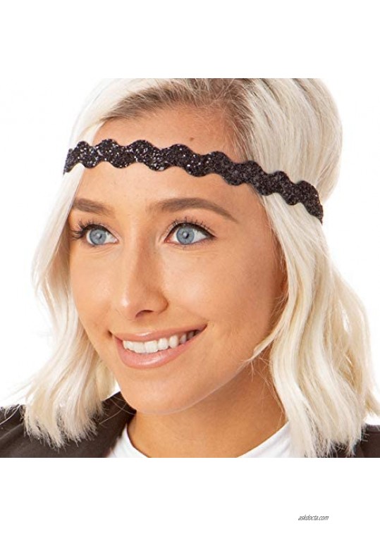 Hipsy Women's Bling Glitter Adjustable No Slip Bulk Headbands Gift Sets 10pk