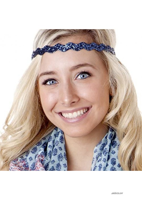 Hipsy Women's Bling Glitter Adjustable No Slip Bulk Headbands Gift Sets 10pk