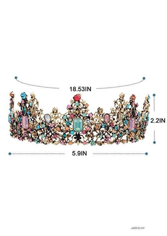 Kisshine Baroque Crown Rhinestone Gold Vintage Wedding Crowns Costume Party Tiaras and Crowns Hair Aaccessories for Women and Girls