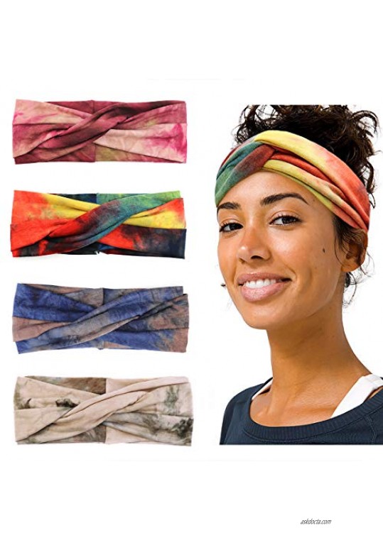 Lamdgbway 4PCS Headbands Elastic Cross Headwrap Gift for Women Girls Boho Style1