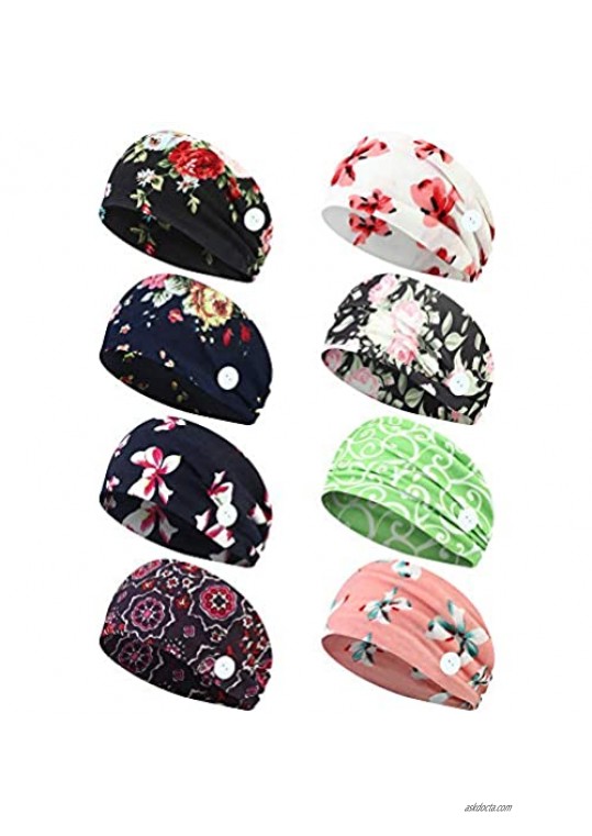 LOLIAS 8 Pack Headbands with Button for Nurses Women Men Headwrap for Doctors and Everyone Non Slip Hair Bands for Yoga Sports Running Washing Face