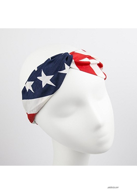 Lux Accessories American Flag Stars Stripes 4th of July Stretch Headband Head Band