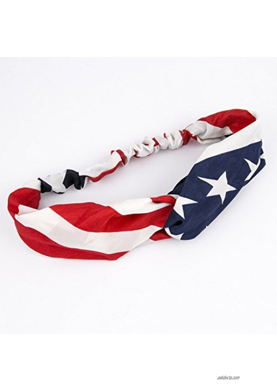 Lux Accessories American Flag Stars Stripes 4th of July Stretch Headband Head Band
