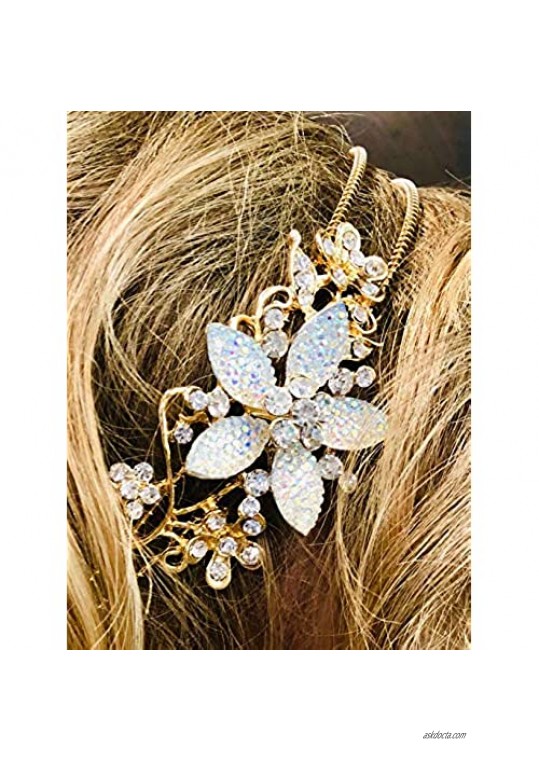 Lux Accessories Gold Tone Stone Floral Crystal Flower Wire Headband