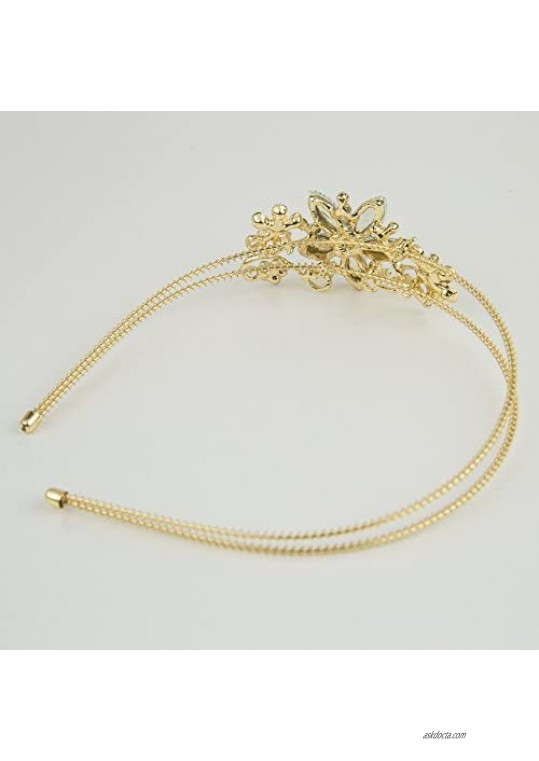 Lux Accessories Gold Tone Stone Floral Crystal Flower Wire Headband
