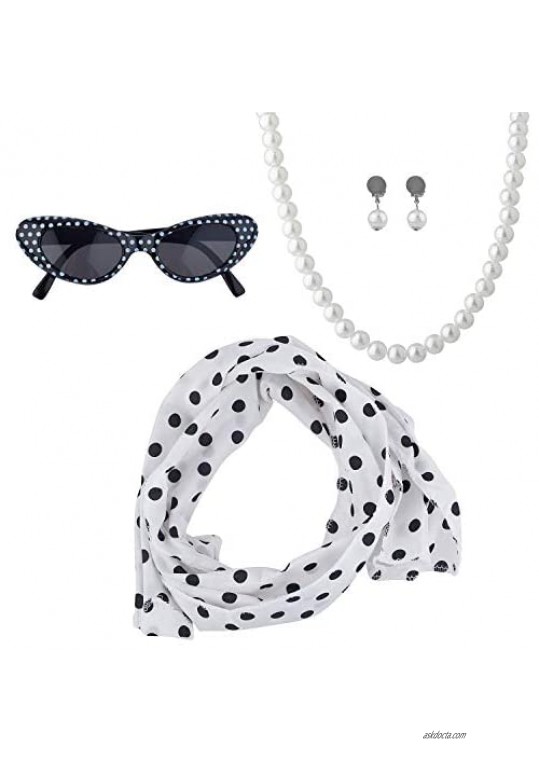 LUX ACCESSORIES Halloween Girls Sunglasses Scarf Earrings Necklace 50's and 80's Fashion Costume Set
